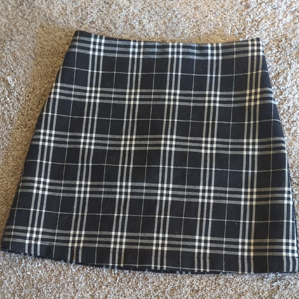 Blue Rain Black and White Checkered A-Line Skirt